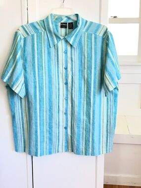 ERIKA Linen and Cotton Striped Blouse Women’s Plus Size 3X